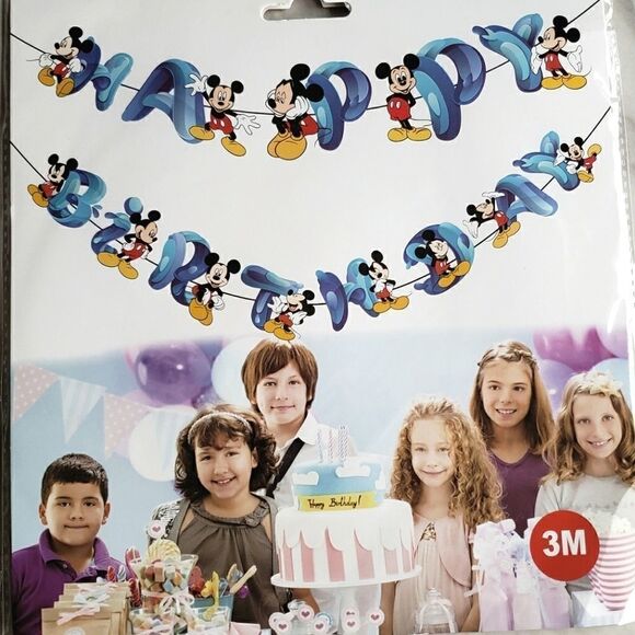 Mickey Mouse Happy Birthday Kids Party Banner Blue Colorful NWT - Picture 1 of 2